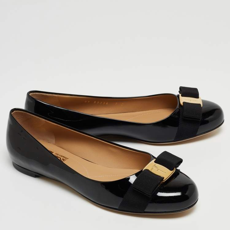 Pre Owned Salvatore Ferragamo Black Patent Leather Varina Ballet Flats Size 37.5