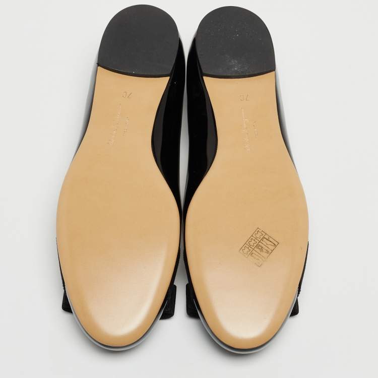 Pre Owned Salvatore Ferragamo Black Patent Leather Varina Ballet Flats Size 37.5