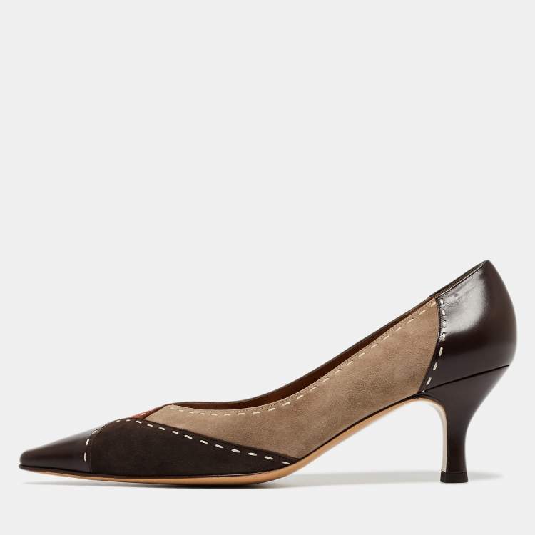 Pre Owned Salvatore Ferragamo  Multicolor Suede and Leather Pointed Toe Pumps Size 41