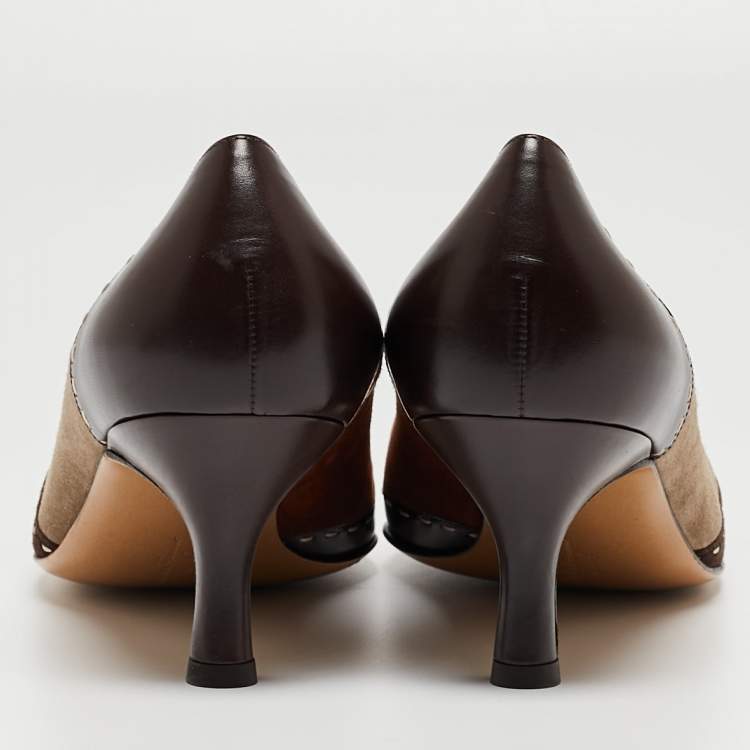 Pre Owned Salvatore Ferragamo  Multicolor Suede and Leather Pointed Toe Pumps Size 41