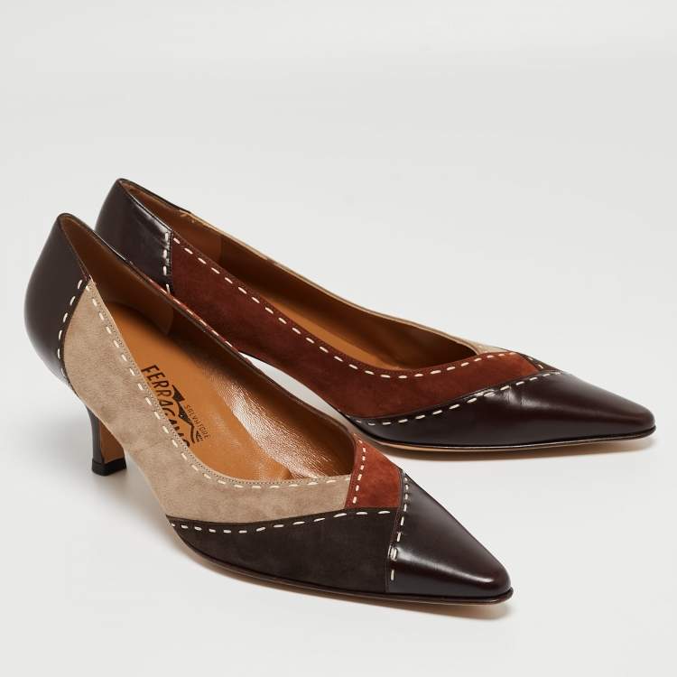 Pre Owned Salvatore Ferragamo  Multicolor Suede and Leather Pointed Toe Pumps Size 41