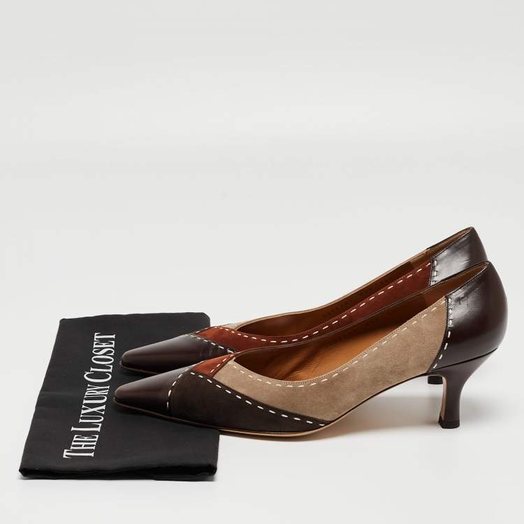 Pre Owned Salvatore Ferragamo  Multicolor Suede and Leather Pointed Toe Pumps Size 41