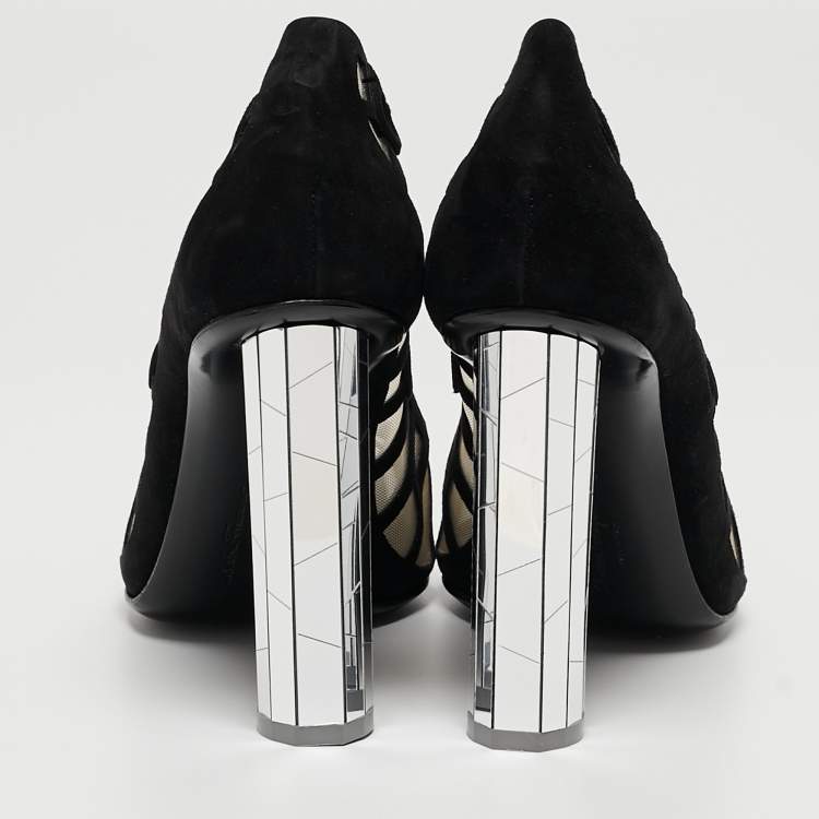 Pre Owned Salvatore Ferragamo Black Suede and Mesh Florise Pumps Size 39.5