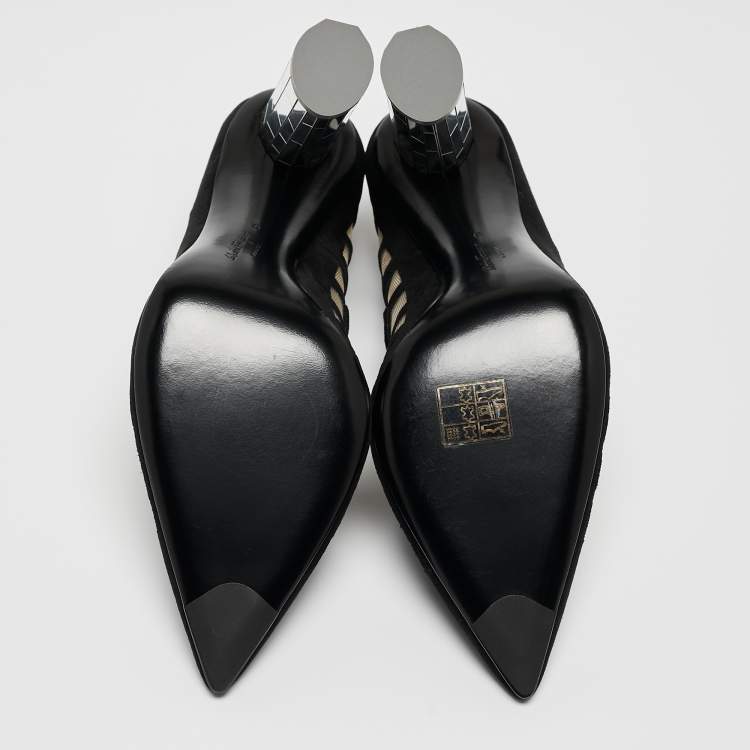 Pre Owned Salvatore Ferragamo Black Suede and Mesh Florise Pumps Size 39.5