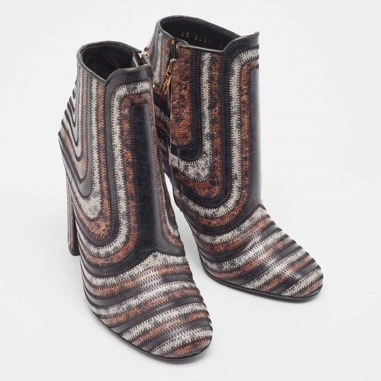 Pre Owned Salvatore Ferragamo Multicolor Printed Leather Feeling Ankle Boots Size 39.5