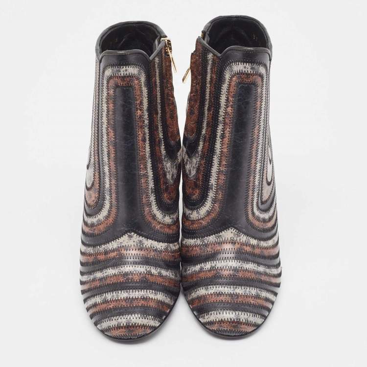 Pre Owned Salvatore Ferragamo Multicolor Printed Leather Feeling Ankle Boots Size 39.5