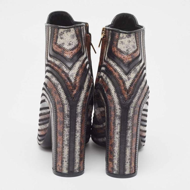 Pre Owned Salvatore Ferragamo Multicolor Printed Leather Feeling Ankle Boots Size 39.5