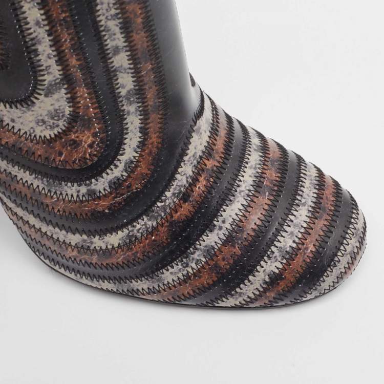 Pre Owned Salvatore Ferragamo Multicolor Printed Leather Feeling Ankle Boots Size 39.5