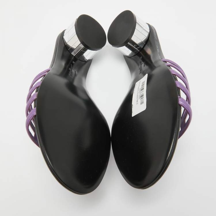 Pre Owned Salvatore Ferragamo Purple/Black Leather Finn Slide Sandals Size 38.5