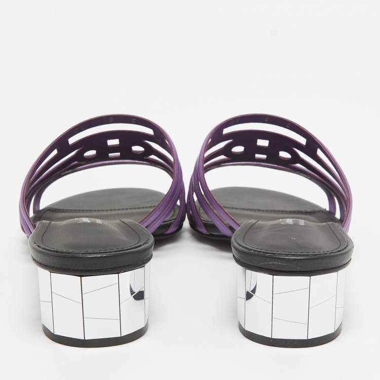 Pre Owned Salvatore Ferragamo Purple/Black Leather Finn Slide Sandals Size 38.5