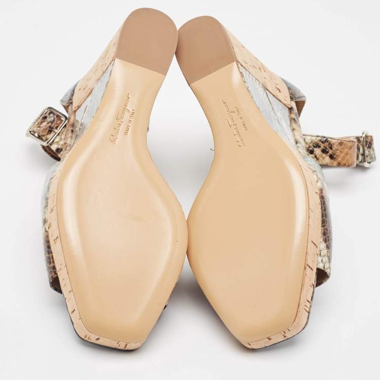 Pre Owned Salvatore Ferragamo Multicolor Python Embossed Ankle Strap Wedge Sandals Size 38