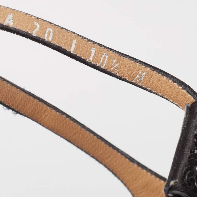 Pre Owned Salvatore Ferragamo Black Satin Crystal Embellished Ankle Strap Sandals Size 41