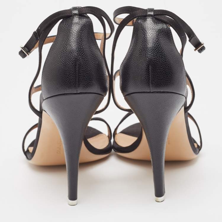 Pre Owned Salvatore Ferragamo Black Satin Crystal Embellished Ankle Strap Sandals Size 41
