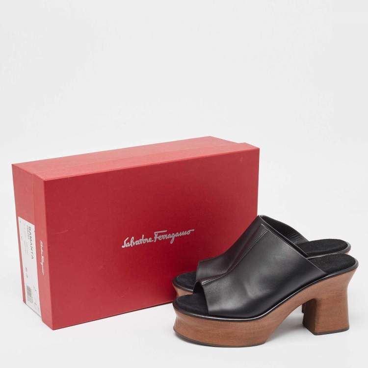 Pre Owned Salvatore Ferragamo Black Leather Samanta Platform Sandals Size 39.5