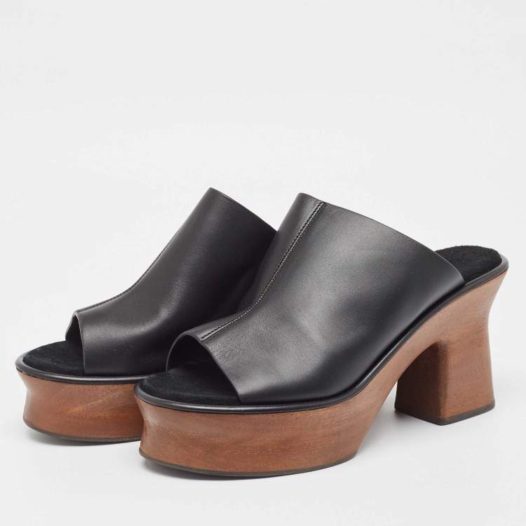 Pre Owned Salvatore Ferragamo Black Leather Samanta Platform Sandals Size 39.5