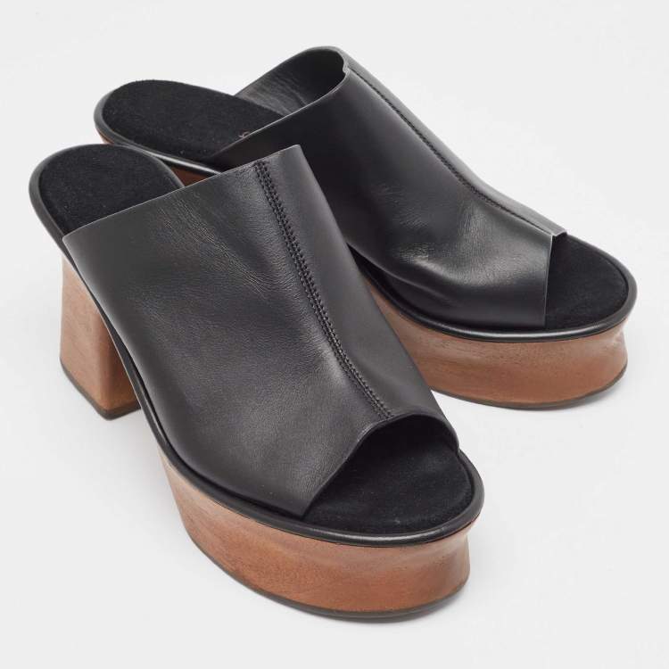 Pre Owned Salvatore Ferragamo Black Leather Samanta Platform Sandals Size 39.5