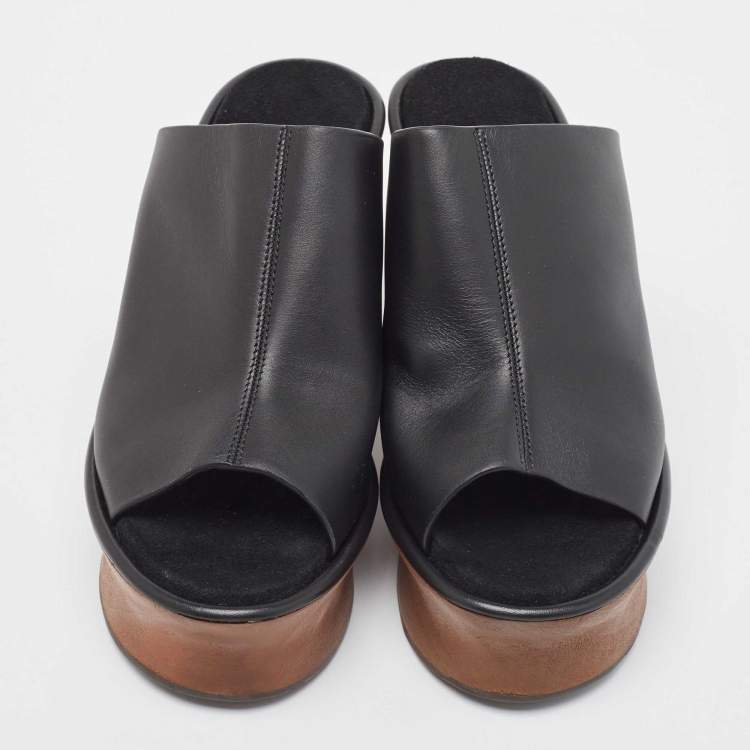 Pre Owned Salvatore Ferragamo Black Leather Samanta Platform Sandals Size 39.5