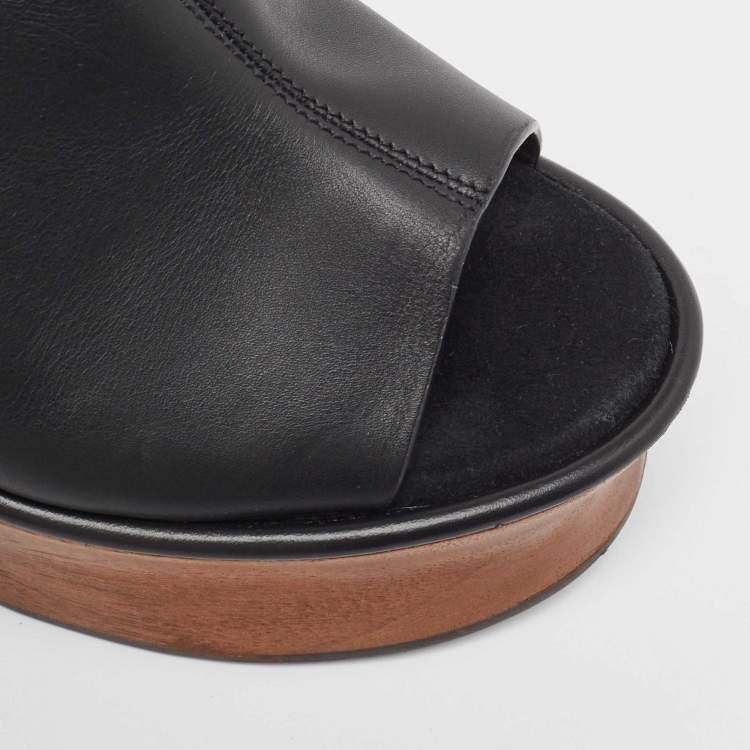 Pre Owned Salvatore Ferragamo Black Leather Samanta Platform Sandals Size 39.5