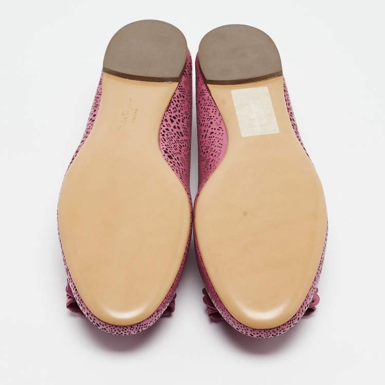 Pre Owned Salvatore Ferragamo Pink Leather Lasercut vara Ballet Flats Size 40.5