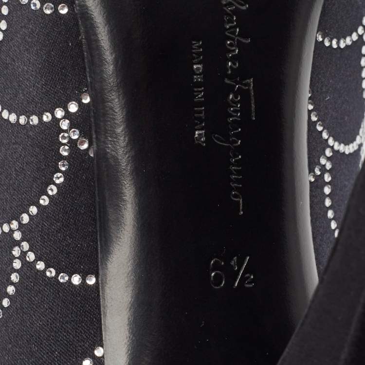 Pre Owned Salvatore Ferragamo Black Satin Crystal Embellished Judy Pumps Size 37