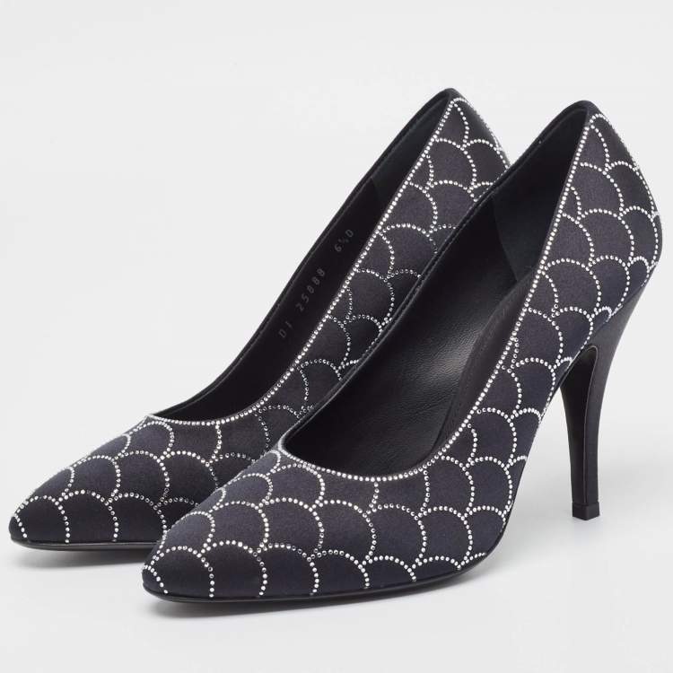 Pre Owned Salvatore Ferragamo Black Satin Crystal Embellished Judy Pumps Size 37