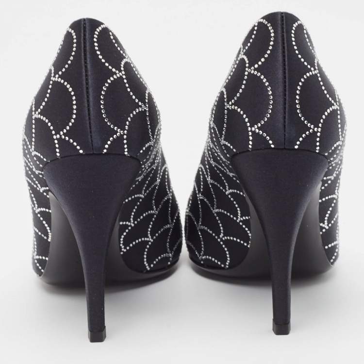 Pre Owned Salvatore Ferragamo Black Satin Crystal Embellished Judy Pumps Size 37