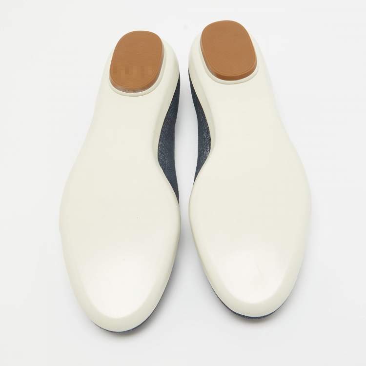 Pre Owned Salvatore Ferragamo Blue/White Suede Audrey Ballet Flats Size 35.5