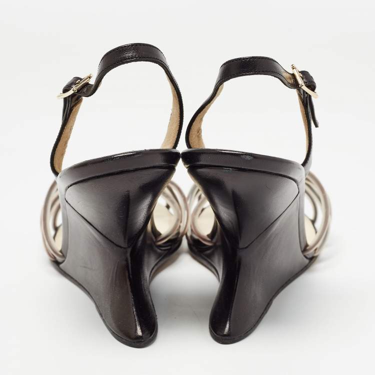 Pre Owned Salvatore Ferragamo Black/White PVC and Leather Arsina Sandals Size 36.5