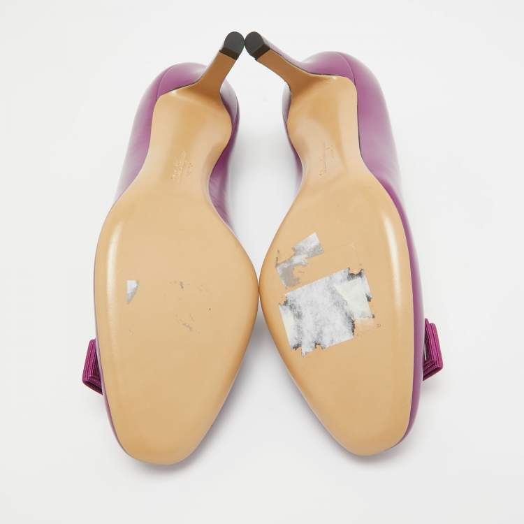 Pre Owned Salvatore Ferragamo Purple Patent Leather Vara Bow Pumps Size 37.5