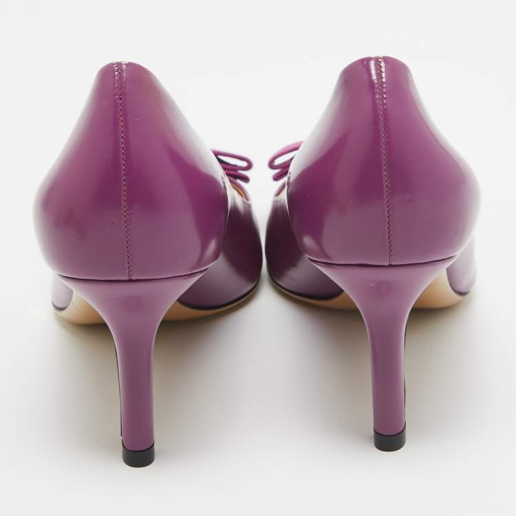 Pre Owned Salvatore Ferragamo Purple Patent Leather Vara Bow Pumps Size 37.5
