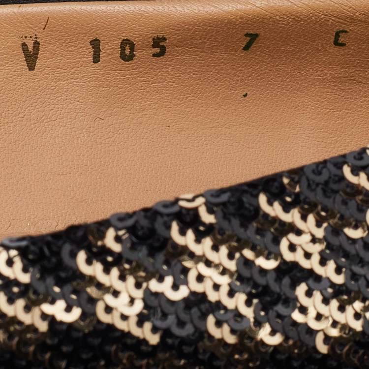 Pre Owned Salvatore Ferragamo Black/Gold Sequin Varina Ballet Flats Size 37.5