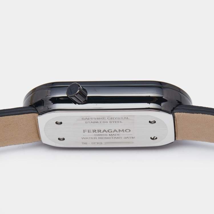 Pre Owned Salvatore Ferragamo Black PVD Coated Stainless Steel Leather Curve SFK300423 Women's Wristwatch 23 mm