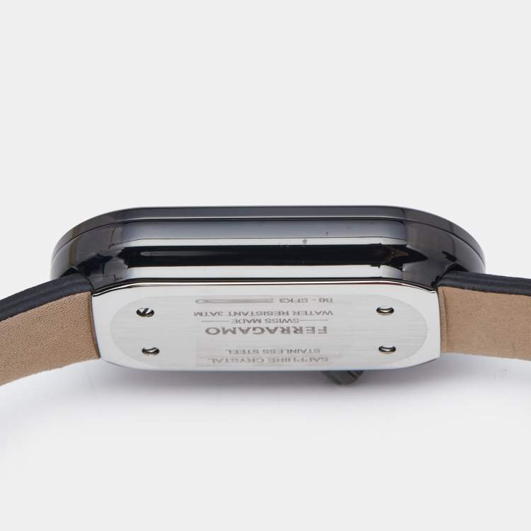 Pre Owned Salvatore Ferragamo Black PVD Coated Stainless Steel Leather Curve SFK300423 Women's Wristwatch 23 mm