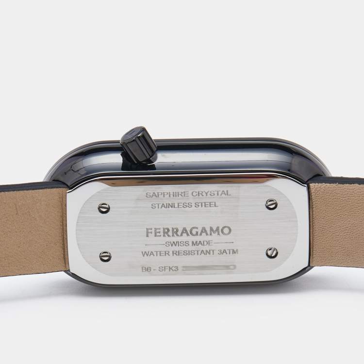 Pre Owned Salvatore Ferragamo Black PVD Coated Stainless Steel Leather Curve SFK300423 Women's Wristwatch 23 mm