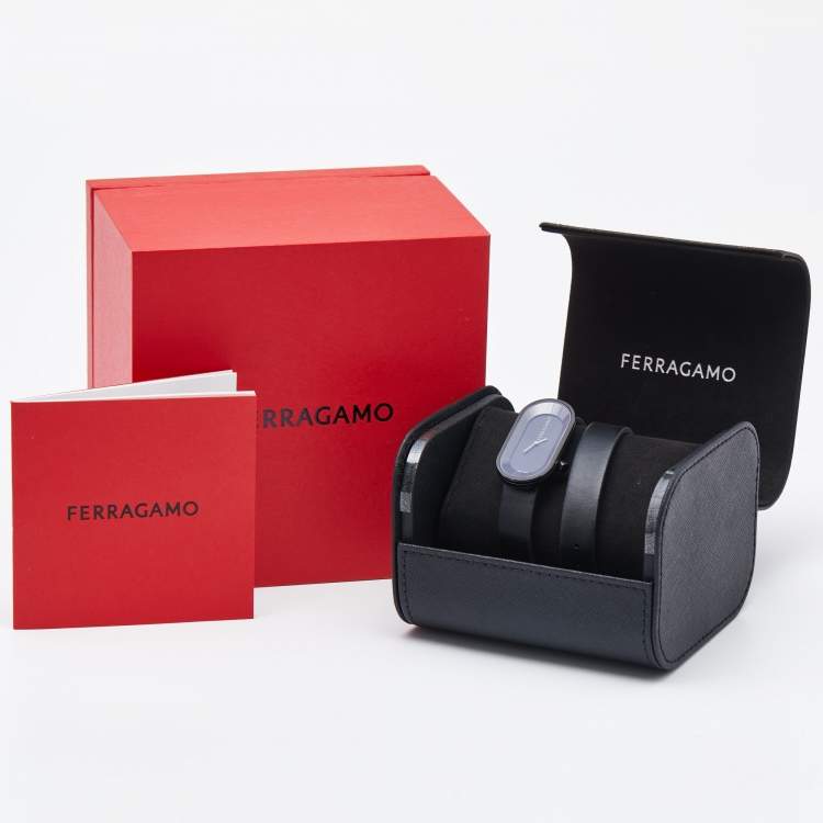 Pre Owned Salvatore Ferragamo Black PVD Coated Stainless Steel Leather Curve SFK300423 Women's Wristwatch 23 mm