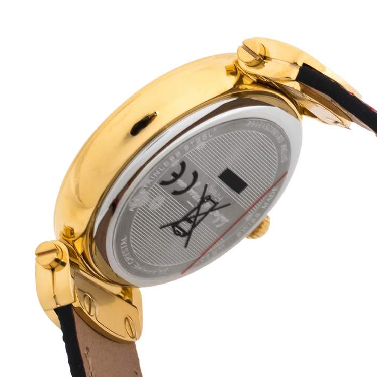 Pre Owned Salvatore Ferragamo Pink Mother Of Pearl Gold Plated Stainless Steel Leather Diamond Style SFDM Women's Wristwatch 34 mm