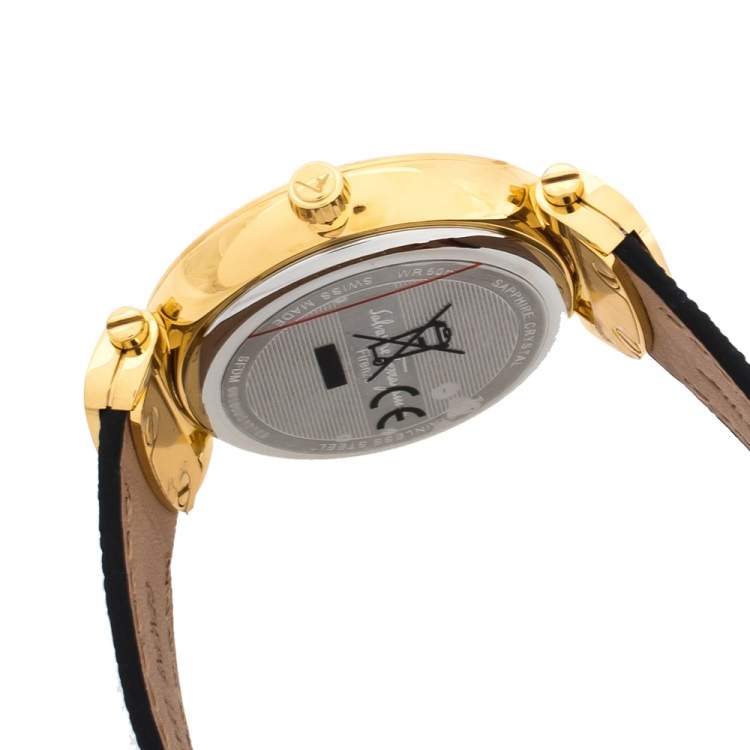Pre Owned Salvatore Ferragamo Pink Mother Of Pearl Gold Plated Stainless Steel Leather Diamond Style SFDM Women's Wristwatch 34 mm