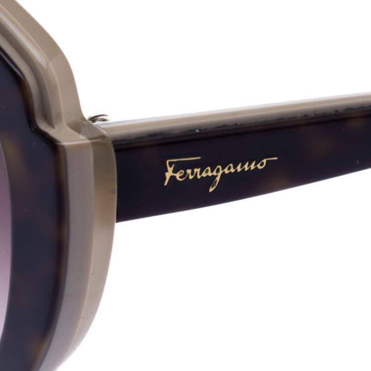 Pre Owned Salvatore Ferragamo Brown Tortoise SF726F Square Sunglasses