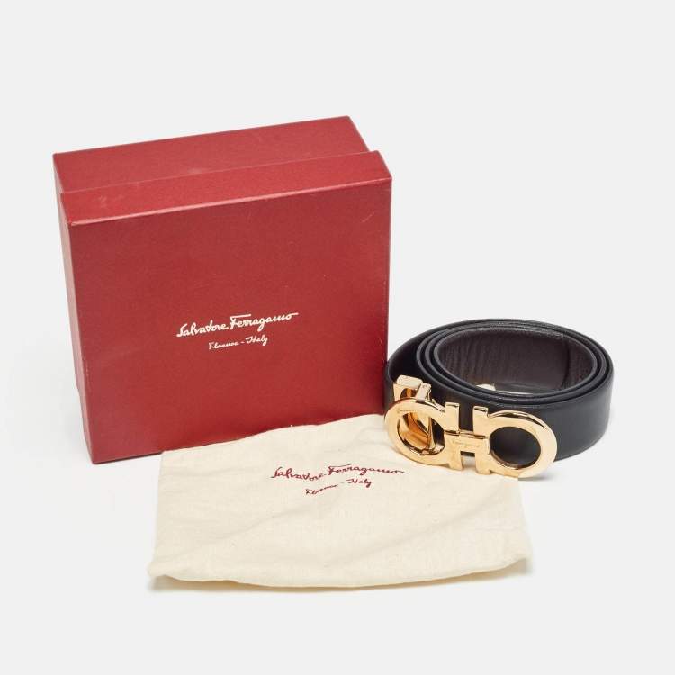 Pre Owned Salvatore Ferragamo Black/Burgundy Leather Gancini Buckle Reversible Cut to Size Belt