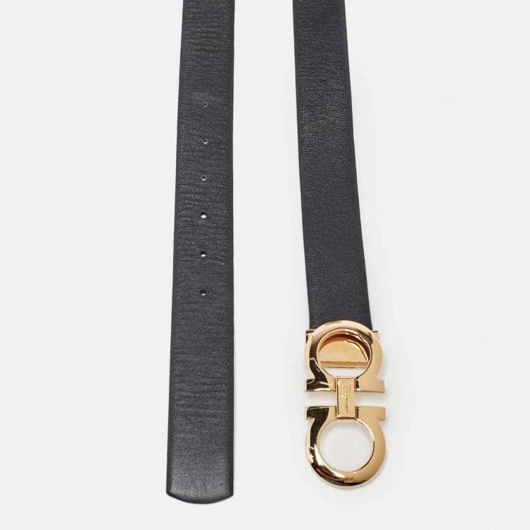 Pre Owned Salvatore Ferragamo Black/Burgundy Leather Gancini Buckle Reversible Cut to Size Belt