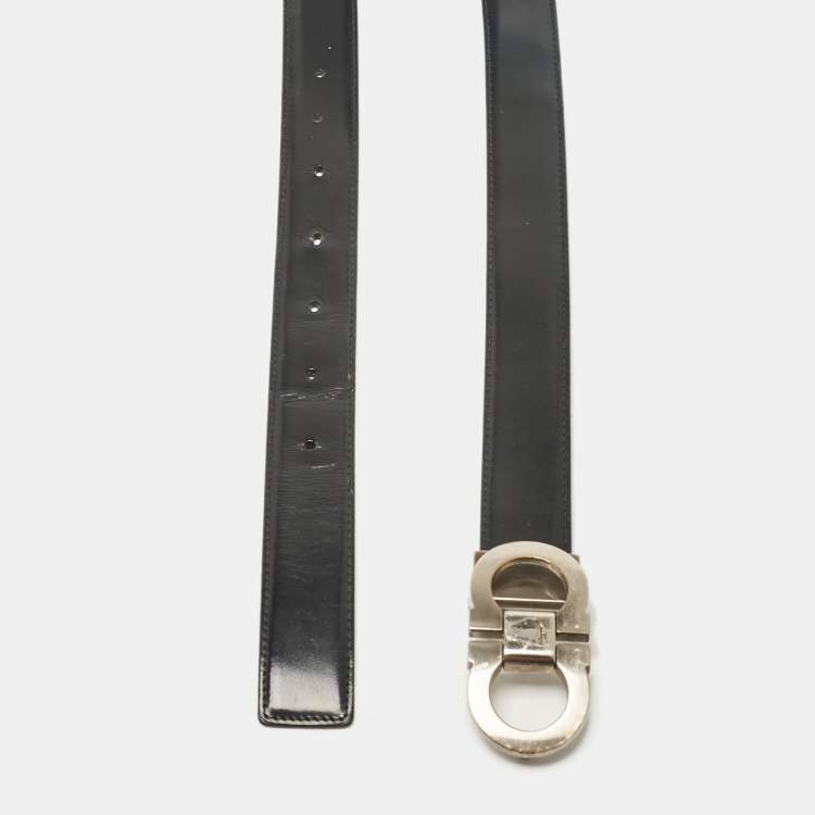 Pre Owned Salvatore Ferragamo Black/Brown Leather Gancini Buckle Reversible Cut to Size Belt