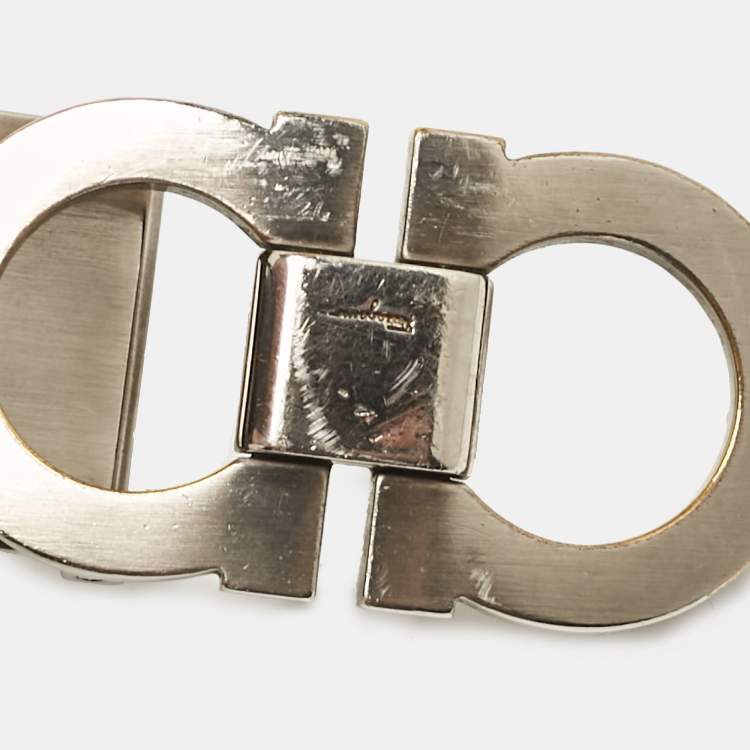 Pre Owned Salvatore Ferragamo Black/Brown Leather Gancini Buckle Reversible Cut to Size Belt