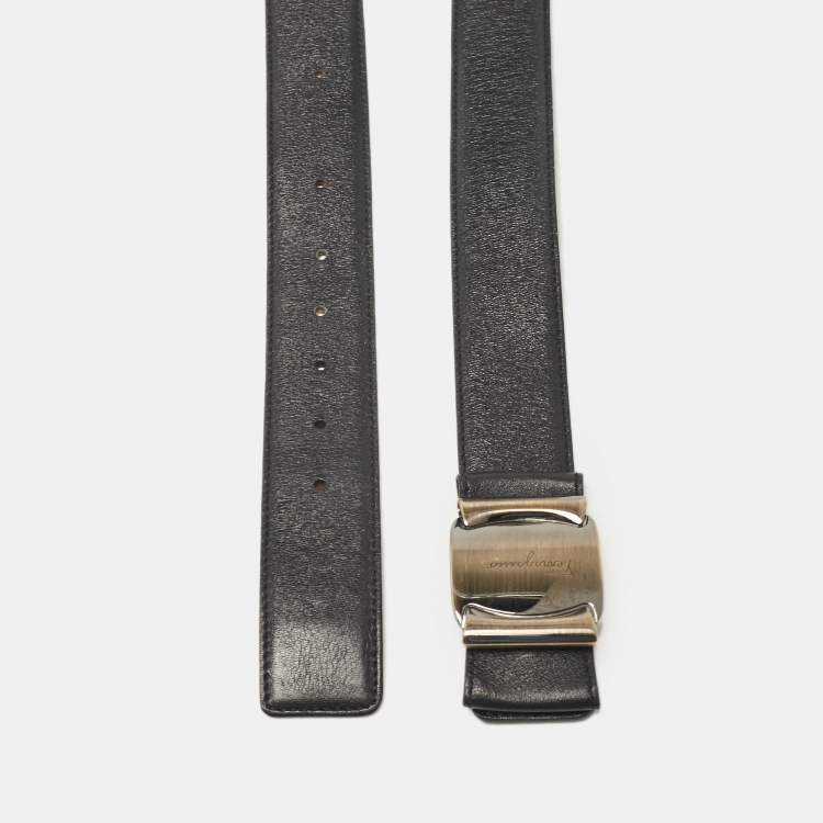 Pre Owned Salvatore Ferragamo Black Leather Metal Bow Belt 90CM