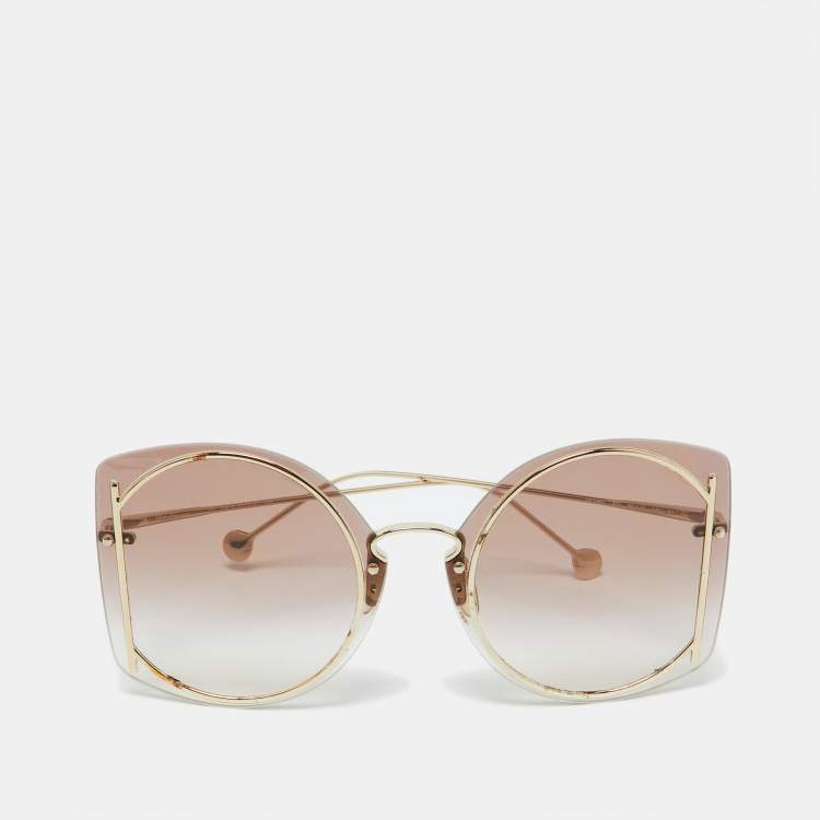 Pre Owned Salvatore Ferragamo Gold Tone/Pink Gradient SF196S Gancini Butterfly Sunglasses