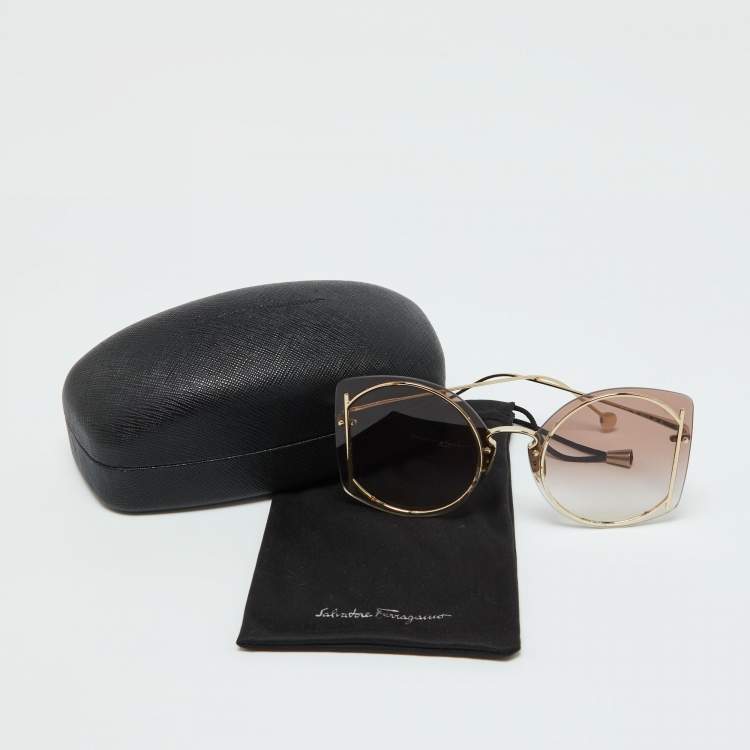 Pre Owned Salvatore Ferragamo Gold Tone/Pink Gradient SF196S Gancini Butterfly Sunglasses