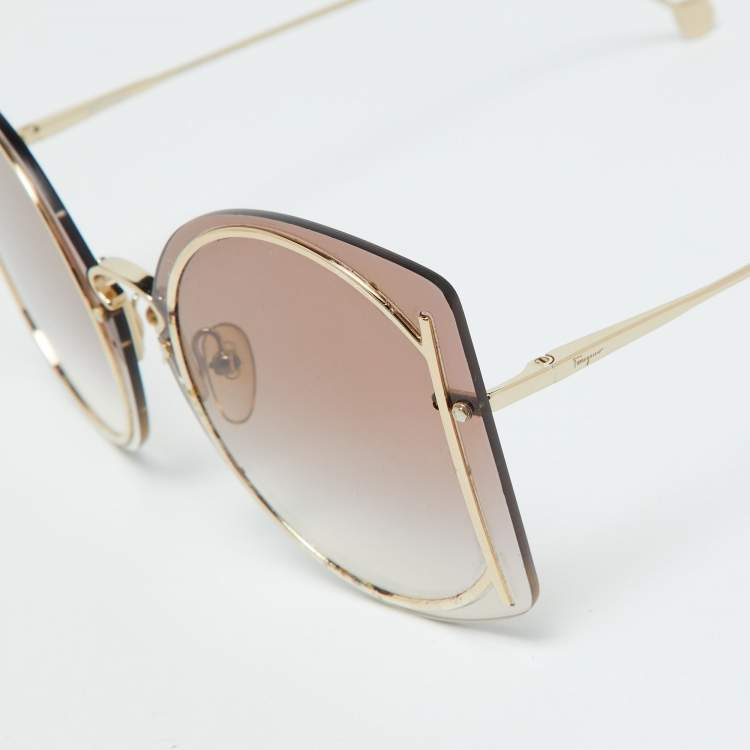 Pre Owned Salvatore Ferragamo Gold Tone/Pink Gradient SF196S Gancini Butterfly Sunglasses