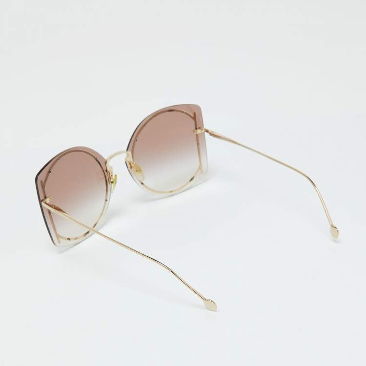 Pre Owned Salvatore Ferragamo Gold Tone/Pink Gradient SF196S Gancini Butterfly Sunglasses