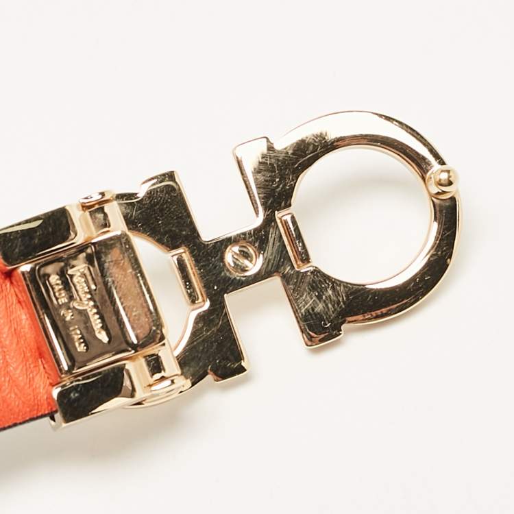 Pre Owned Salvatore Ferragamo Orange/Black Leather Gancini Buckle Reversible Cut to Size Belt
