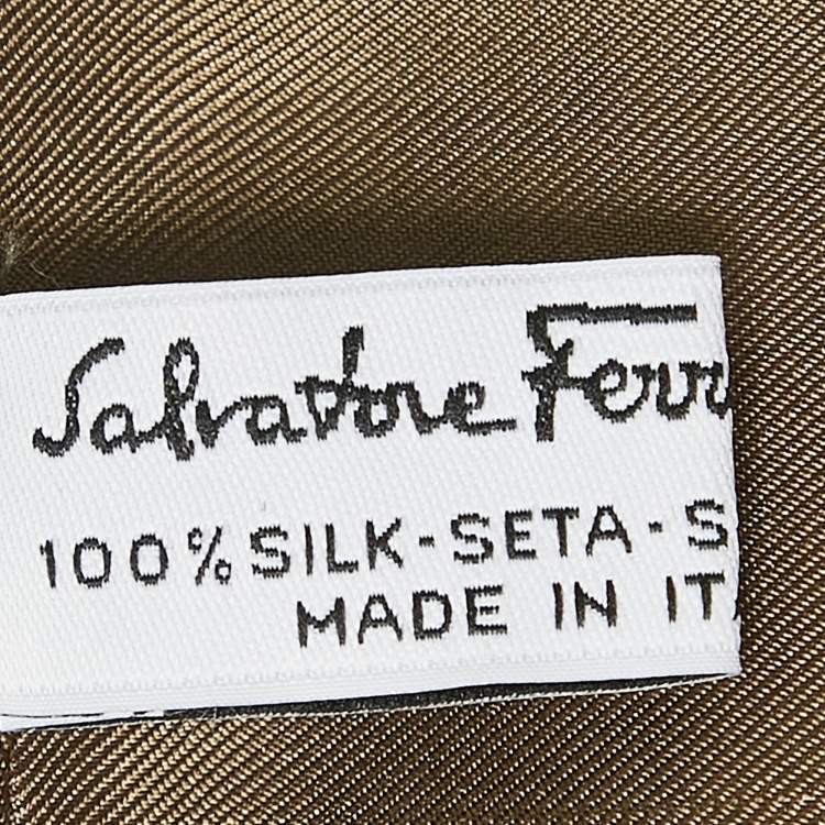 Pre Owned Salvatore Ferragamo Green Floral and Fruit Print Silk Scarf