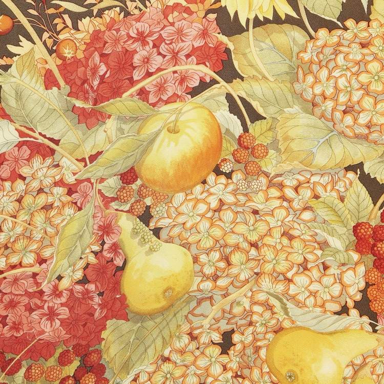 Pre Owned Salvatore Ferragamo Green Floral and Fruit Print Silk Scarf